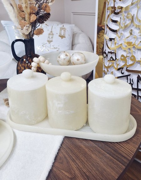 طقم / 4 جاط + 3 سكريات صدف بيج