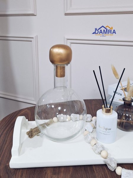 فازة زجاج شفاف غطاء طابة ذهبي 18*32 سم JW026