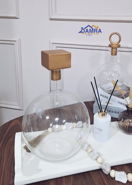 فازة زجاج شفاف غطاء مكعب ذهبي 33*21 سم JW027