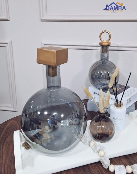 فازة زجاج سكني غطاء مكعب ذهبي 16*28 سم JW022