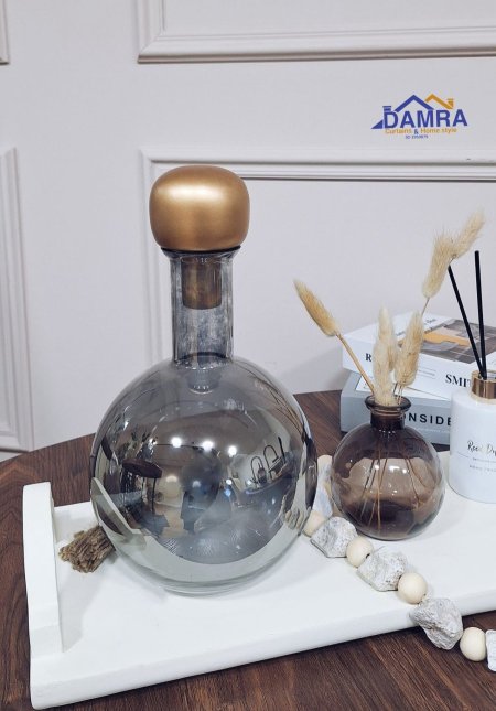 فازة زجاج سكني غطاء طابة ذهبي 18*32 سم JW023