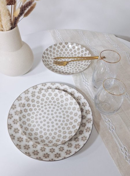 طقم صحون 18 قطعة بورسلان بني 25S256