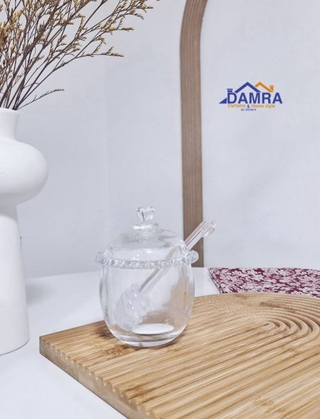 مرطبان عسل مع معلقة عسل زجاج