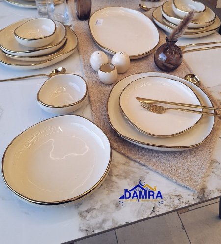 طقم سفرة 30 قطعة بورسلان بيج حز ذهبي مطعوج طقم SL25800-B